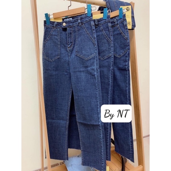 Quần jeans nữ ống đứng cạp cao túi trước có giãn kiểu dáng Hàn Quốc | BigBuy360 - bigbuy360.vn
