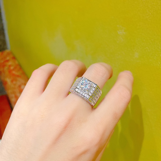 Nhẩn nam full xoàn hột trụ cao mạ bạch kim