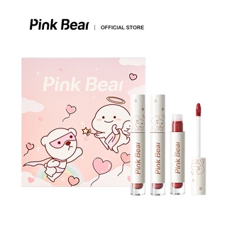 Son Kem Bóng Bộ Mỹ Phẩm Pink Bear Glass Shine Gloss Liquid Hydrating Long-lasting 3pcs