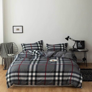 Bộ chăn ga gối drap giường chất cotton poly họa tiết bbr đen