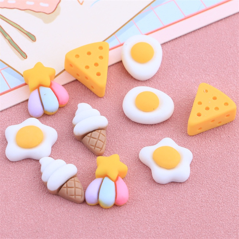Set 10 Miếng Dán Trang Trí Điện Thoại Hình Bánh Trứng/Phô Mai/Trái Trứng 3D Bằng Nhựa Resin