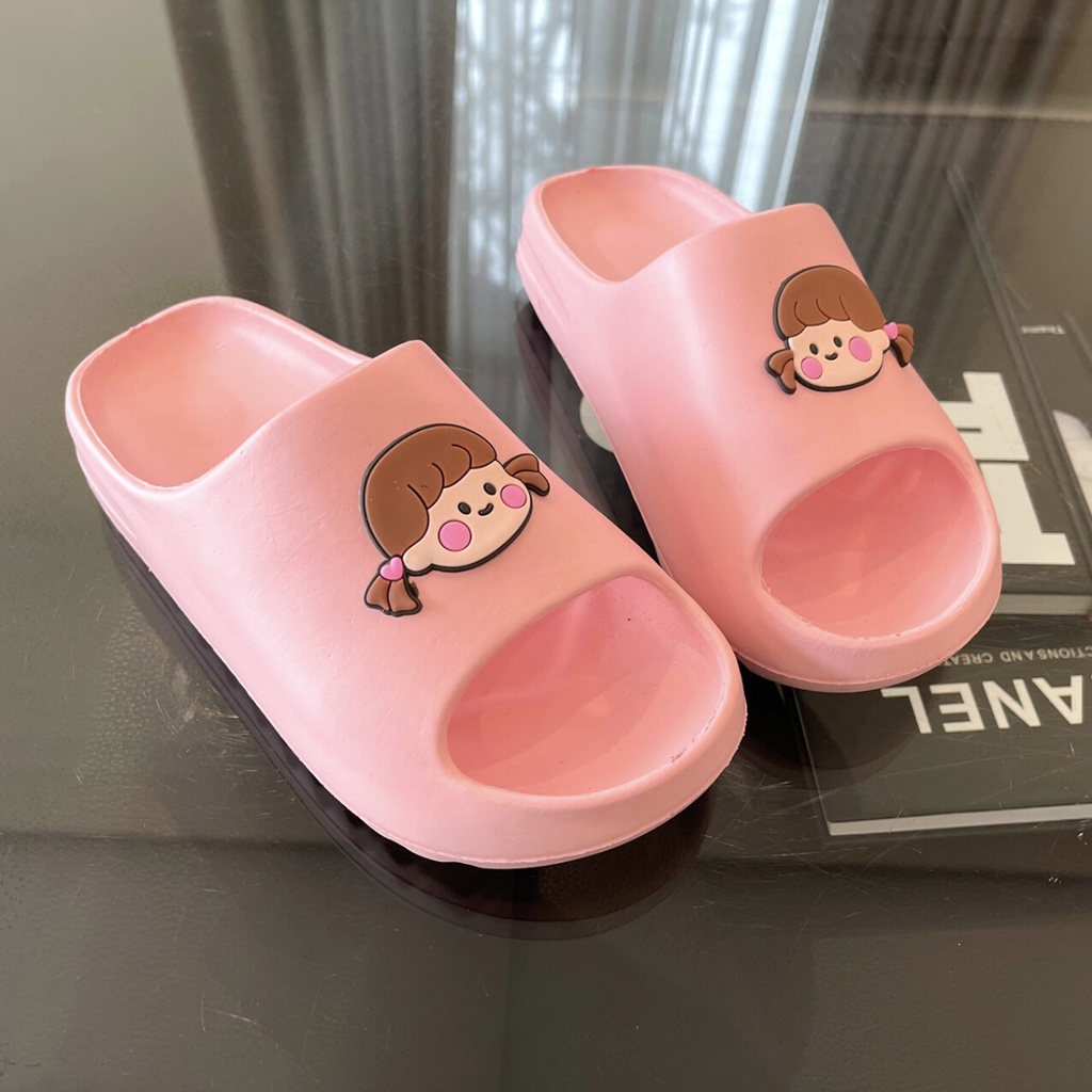 (Size 26-41) Dép Bánh Mì Gắn Sticker Cô Gái Dễ Thương Đế Cao Phong Cách Hàn Quốc K/Hồng/Vàng/Đen/Xanh - Giaydepgiare88.e