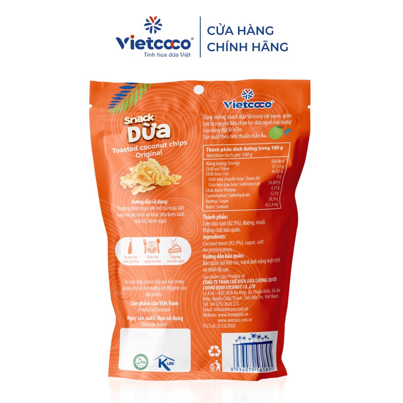 Combo 02 túi Snack dừa Vietcoco vị truyền thống 45gr/túi