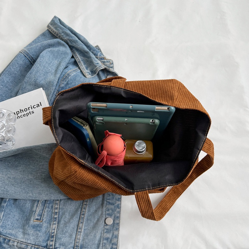 Túi Xách tote Vải Nhung Kẻ Cỡ Lớn Thời Trang Thanh Lịch