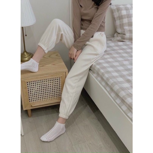 Quần Jogger Nữ Thể Thao Ống Rộng Thun Cạp Bo Chun Dưới Ống Chân