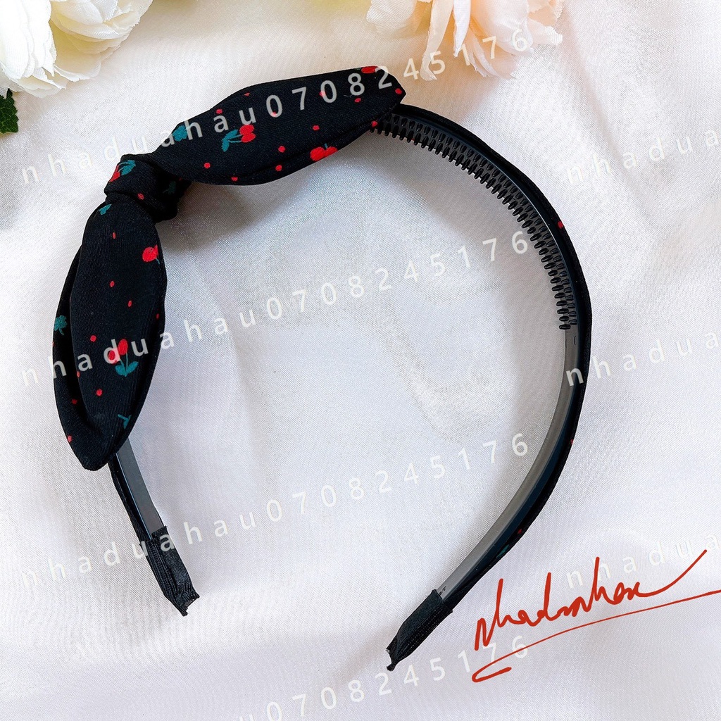Cài tóc/ băng đô đính nơ vải hoa chấm bi dễ thương đủ màu