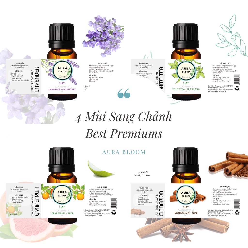 Tinh Dầu Oải Hương Lavender Thiên Nhiên Nguyên Chất Aura Bloom 10ml- 100ml | Tinh Dầu Treo Xe Nhập Khẩu