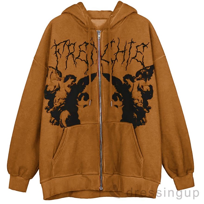 Đầm Hoodie Plus Size Tay Dài Dáng Rộng Có Túi Và Khóa Kéo Cho Nữ