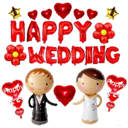 Bóng nhũ Bóng chữ Happy Wedding trang trí đám cưới