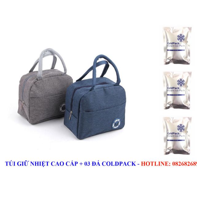 Combo túi giữ nhiệt , giữ lạnh LUNCH BAG cao cấp và 3 đá coldpack