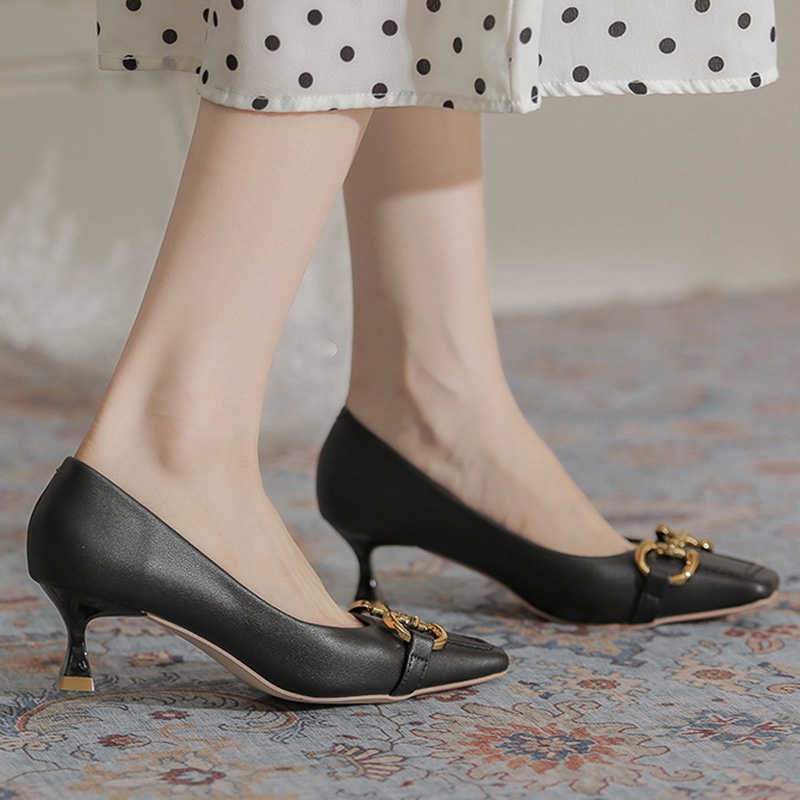 Giày cao gót Ielgy mũi vuông phong cách retro pháp