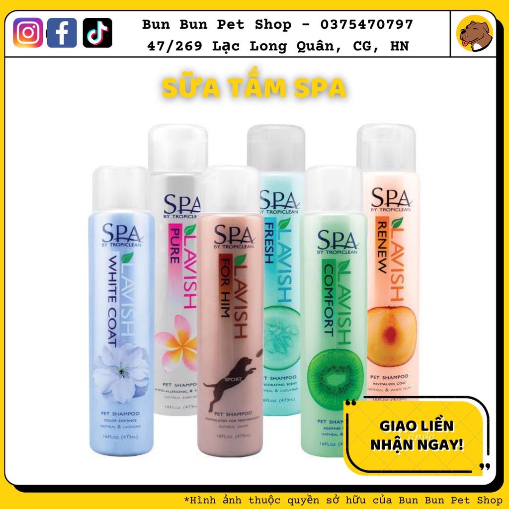 473ml - Sữa tắm SPA Lavish by TropiClean dưỡng lông thiên nhiên 473ml cho Chó và Mèo- TropiClean SPA Lavish Shampoo