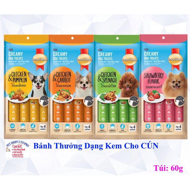 BÁNH THƯỞNG DẠNG KEM CHO CHÓ Smartheart Creamy Dog Treats⚡CHỈ 1 NGÀY⚡ Túi 60g gồm 4 thanh Xuất xứ Thái lan - PET&amp;JOI