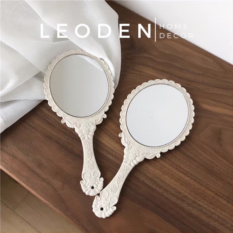 Gương cầm tay công chúa mini hoa văn vintage chạm khắc đẹp – LEODEN Decor