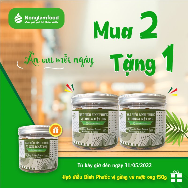 [Mã BMLTA50 giảm 10% đơn 99K] Hạt Điều Bình Phước Vị Gừng &amp; Mật Ong Nonglamfood Hũ 150g