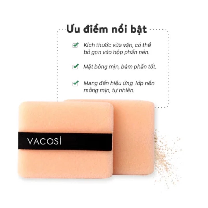 Bịch 2 Bông Phấn Khô Vuông Nhỏ Vacosi Small Square Puff