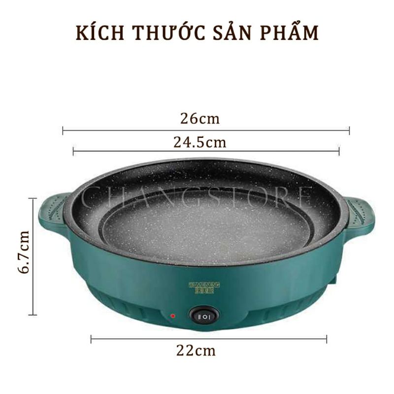 Chảo Nướng Điện Mini Đa Năng Chống Dính 26cm, Chảo nướng phong cách Hàn Quốc