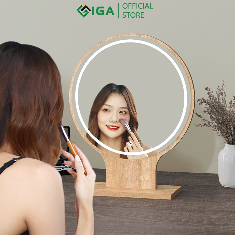 Gương để bàn viền led cảm ứng 1 chạm thương hiệu IGA GP214