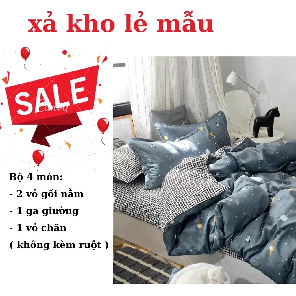 Bộ vỏ chăn ga gối Cotton poly M2T bedding gồm vỏ chăn mền, drap ga giường và 2 vỏ gối nằm - Xả kho