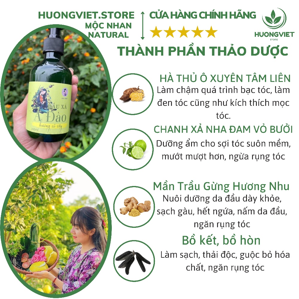 Dầu Xả Bóng Mượt Tóc Thảo Dược Thiên Nhiên Bồ Kết Bưởi Ả Đào Mộc Nhan Natural