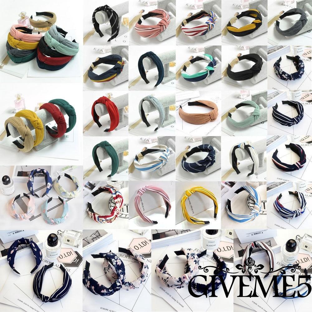 Băng đô cài tóc bằng vải nhung + nhựa thiết kế sọc/trơn đơn giản kiểu thắt nút thời trang cho nữ