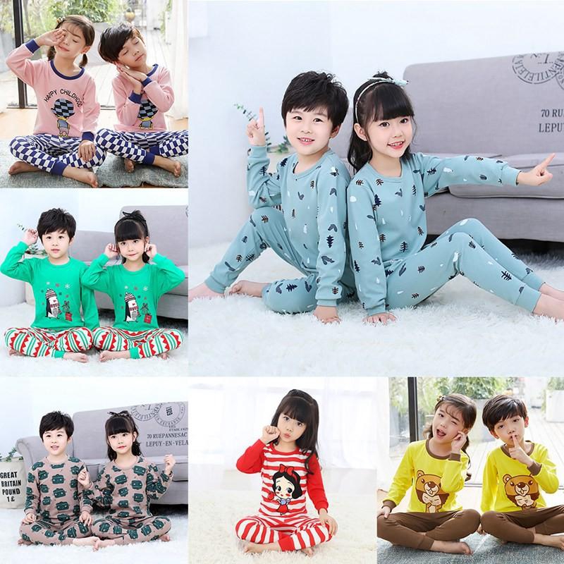 Bộ đồ ngủ tay dài in họa tiết hoạt hình xinh xắn cho bé trai và bé gái