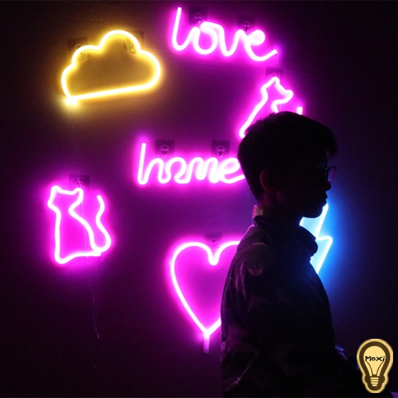 【TẶNG MÓC TREO 】Đèn LED chữ NEON nhiều mẫu quà tặng, sinh nhật trang trí DECOR phòng ngủ hộp PIN + USB MOXI