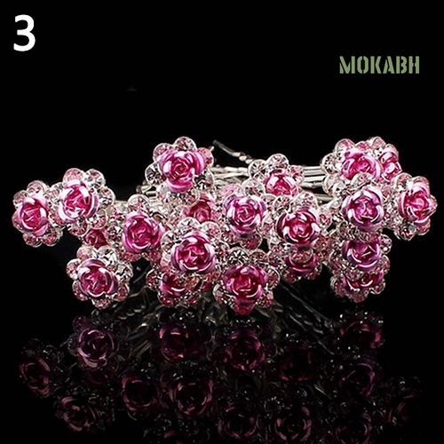 Set 5 Kẹp Tóc Hoa Hồng Đính Đá Sang Trọng Cho Cô Dâu