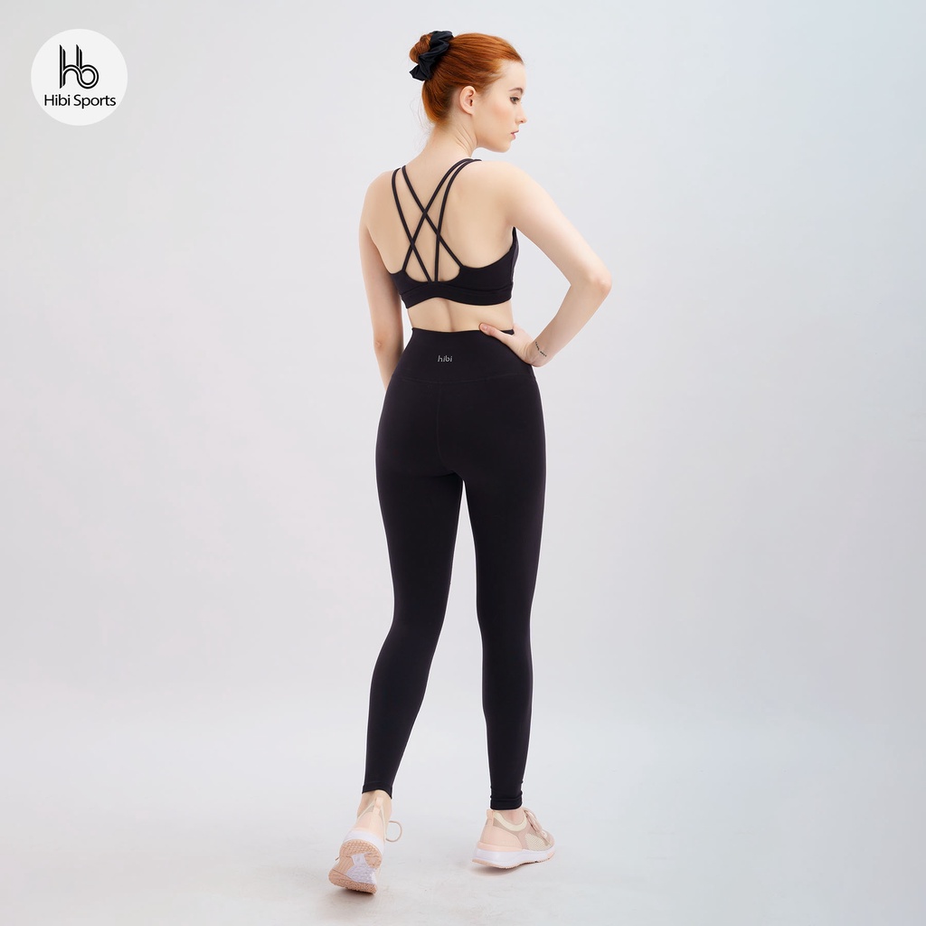 Set đồ tập yoga gym Luxury Hibi Sports H145 4 dây đan VX, màu Đen, kèm mút ngực, vải cao cấp Hi Fabric