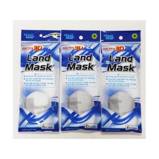 Khẩu Trang 3D Kháng Khuẩn LandMask 1 Túi 6 Cái - Dày 3 Lớp Vải Không Dệt, Chính Hãng Y Tế