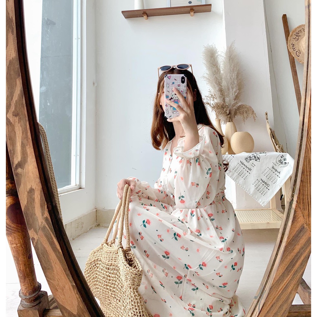 Đầm dự tiệc babydoll dáng dài cúc ngọc cổ tim , Váy trắng vintage hoa nhí tay dài chun eo sang trọng (video-ảnh thật) | BigBuy360 - bigbuy360.vn