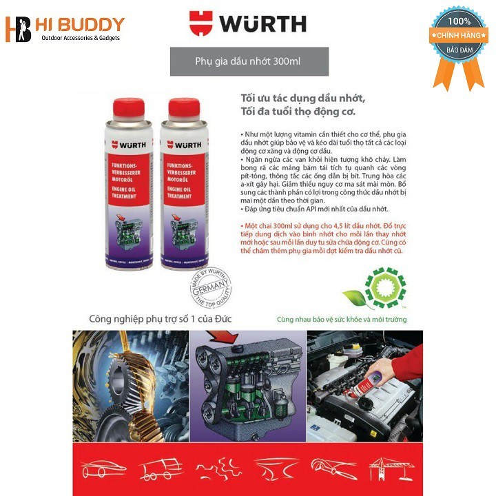 { Nên Thử } Phụ Gia Dầu Nhớt WURTH Engine Oil Treatment 300ml | Chống Đóng Cặn, Khởi Động Êm