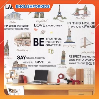 Decal dán tường kì quan thế giới và thơ tiếng anh