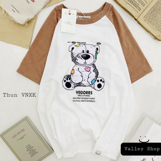 ÁO THUN VNXK in hình gấu tay nâu