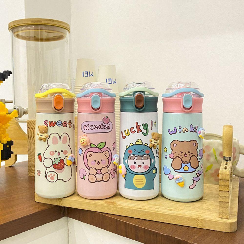 Bình Nước Giữ Nhiệt Chống Rò Rỉ Dung Tích Lớn 1 500ml In Họa Tiết Hoạt Hình