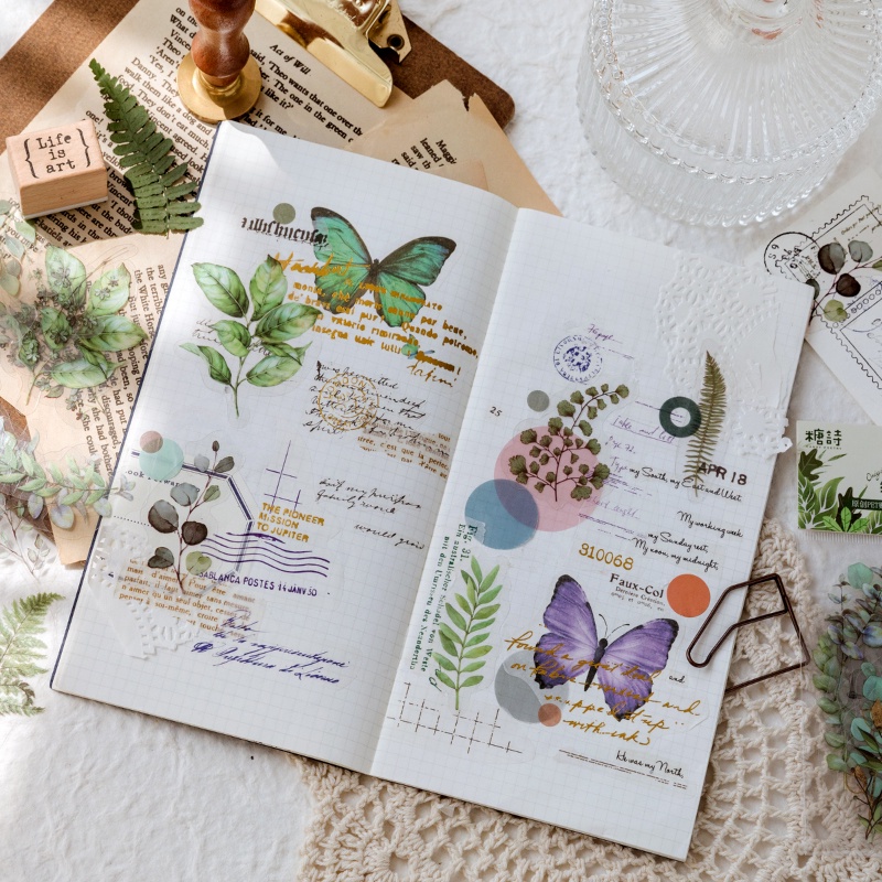 Set 40 Miếng Dán PET Họa Tiết Cây Lá Cổ Điển Trang Trí Sổ Tay/ Album Ảnh