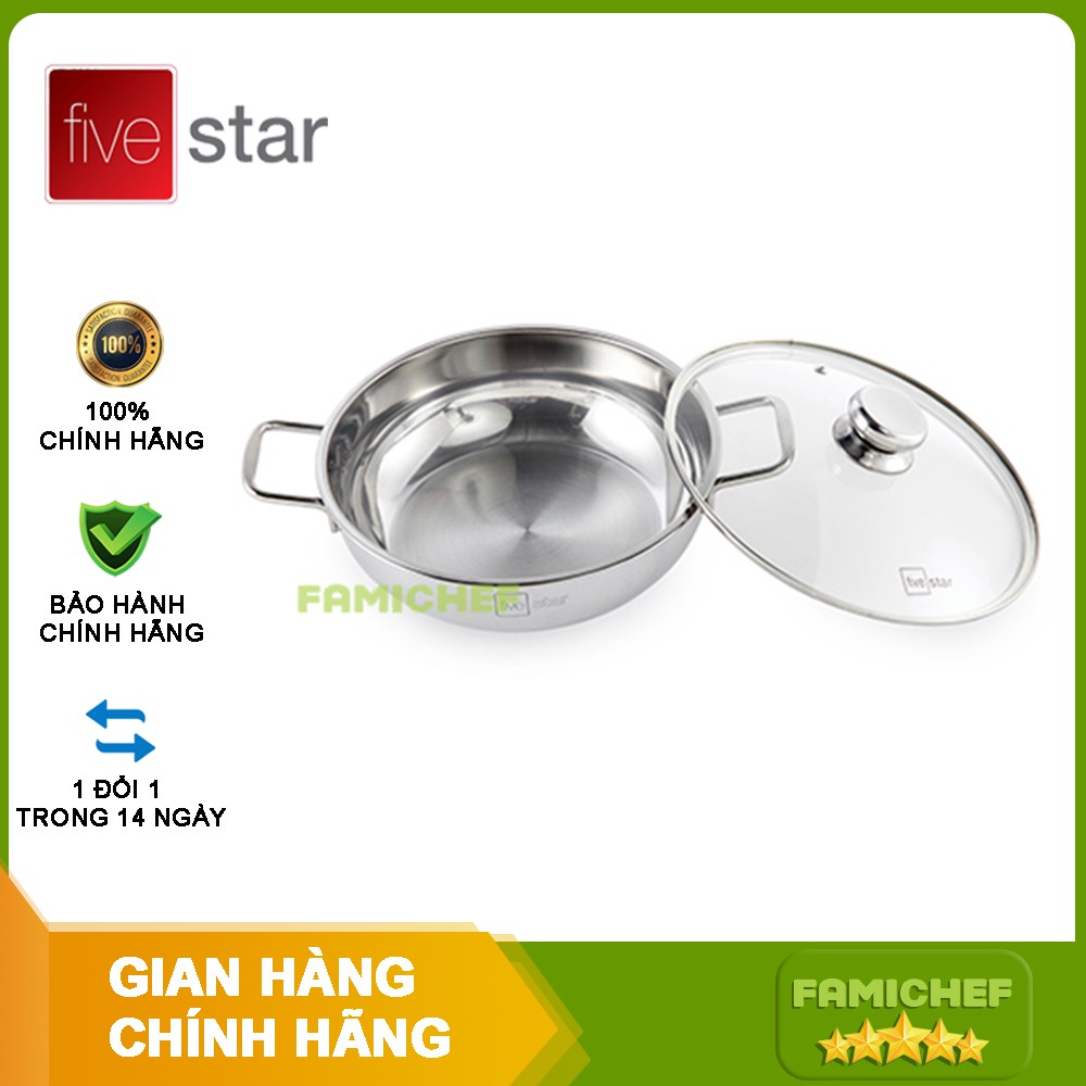 Nồi lẩu inox 3 đáy nắp kính Fivestar L263DG 26cm