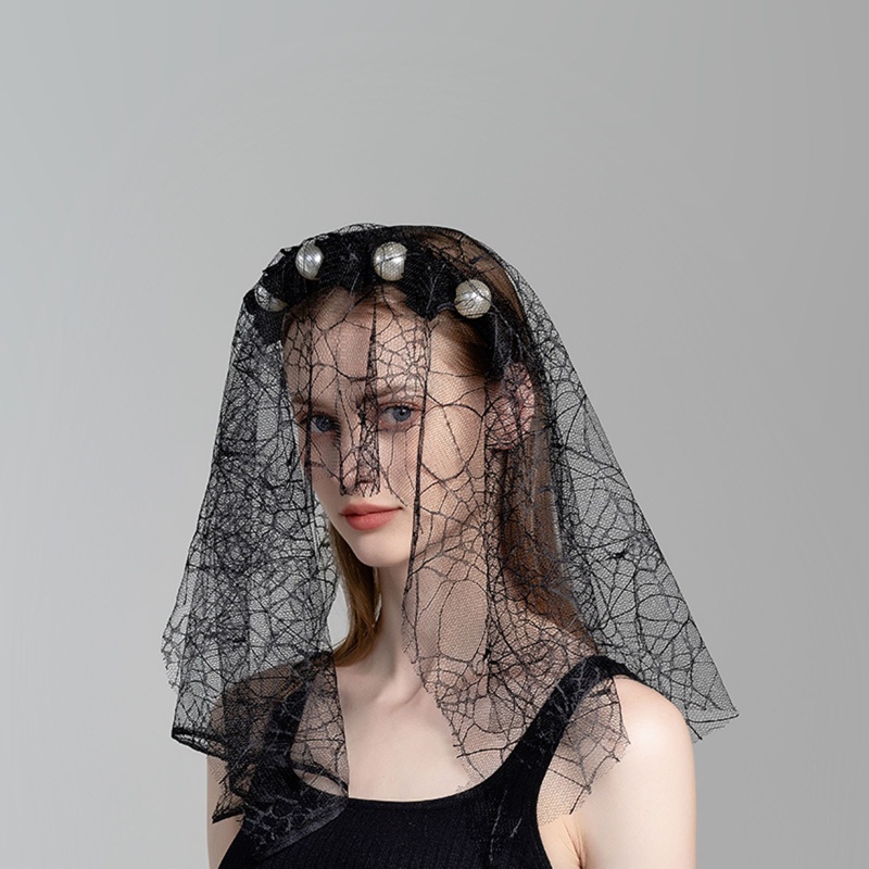 Băng Đô Ren Đính Hoa Và Mạng Che Mặt Hóa Trang Halloween