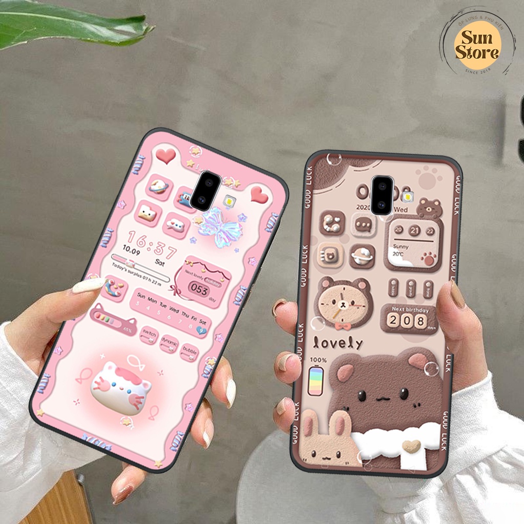 Ốp lưng Samsung J6 Plus/ J6+ hoạ tiết 3D nền kẻ caro, gấu đáng yêu viền dẻo
