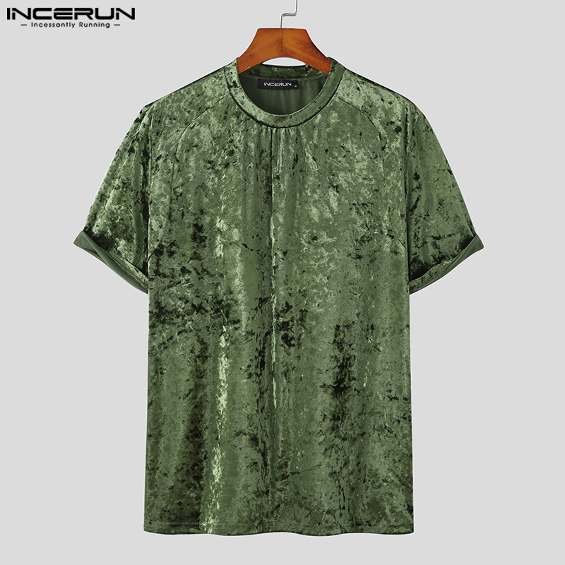 Áo thun nhung INCERUN ngắn tay thời trang dành cho nam