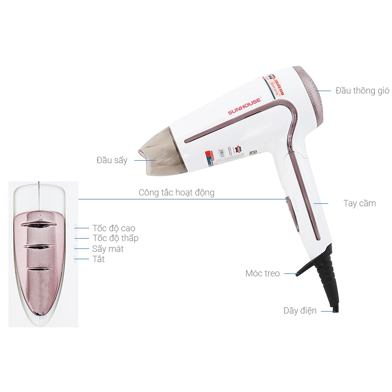 Máy sấy tóc Sunhouse SHD2306 / SHD2308W -Hàng chính hãng mới 100%