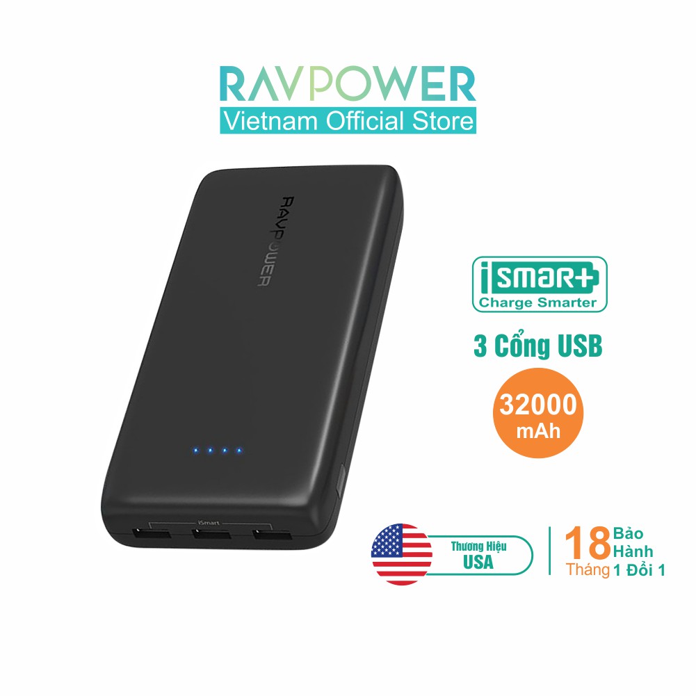 [Mã ELTECHZONE giảm 5% đơn 500K] Pin sạc dự phòng RAVPower RP-PB064 dung lượng 32.000mAh - Hãng Phân Phối Chính Thức