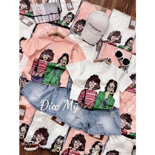 Set áo 2 cô gái quần jean bé gái