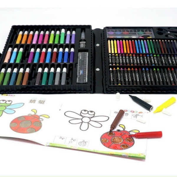 Hộp màu 150 chi tiết gồm bút chì sáp, màu sáp, màu nước cho bé thoả sức sáng tạo tô màu mà bé thích