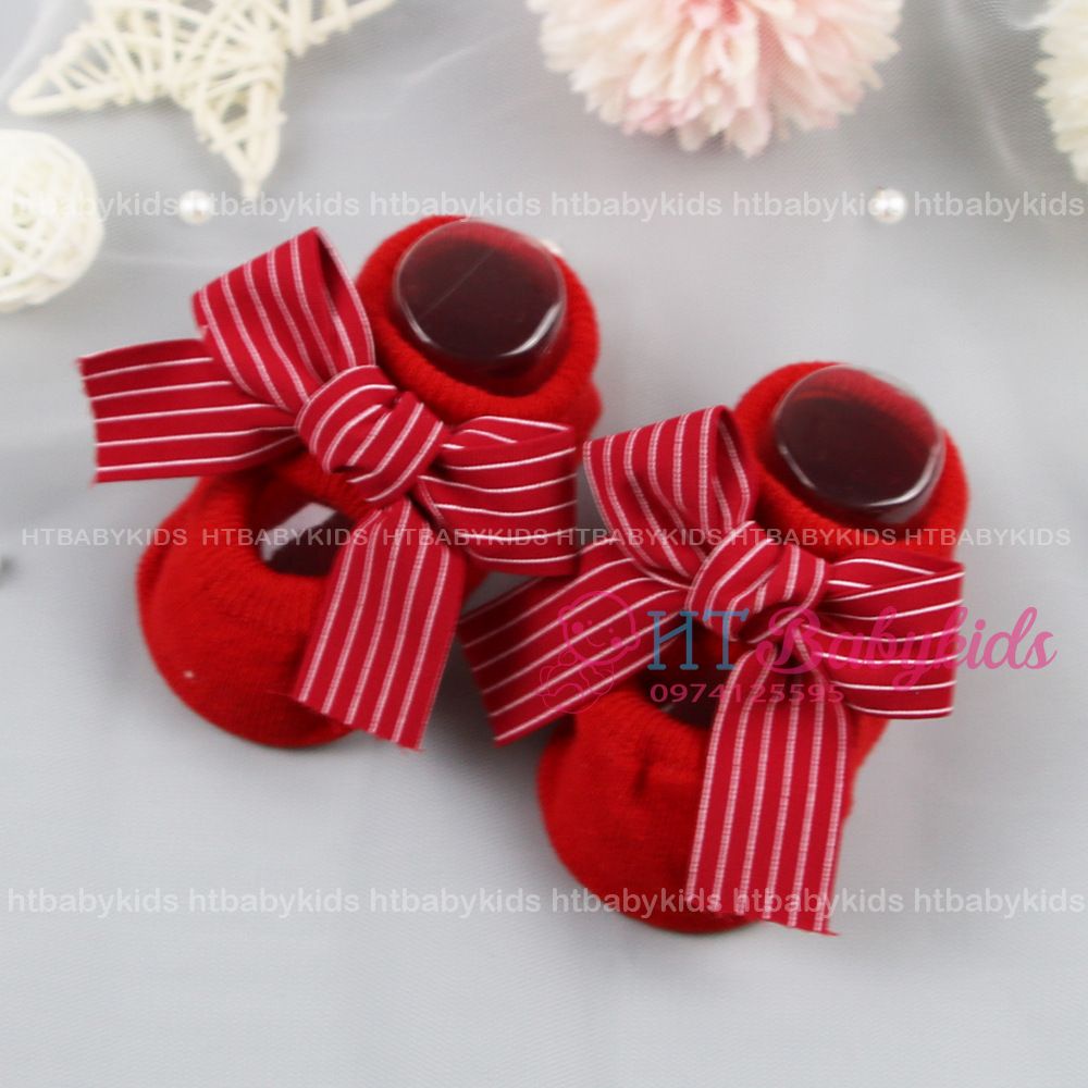 Vớ Tất Cotton Màu Đỏ Dễ Thương Cho Bé Sơ Sinh