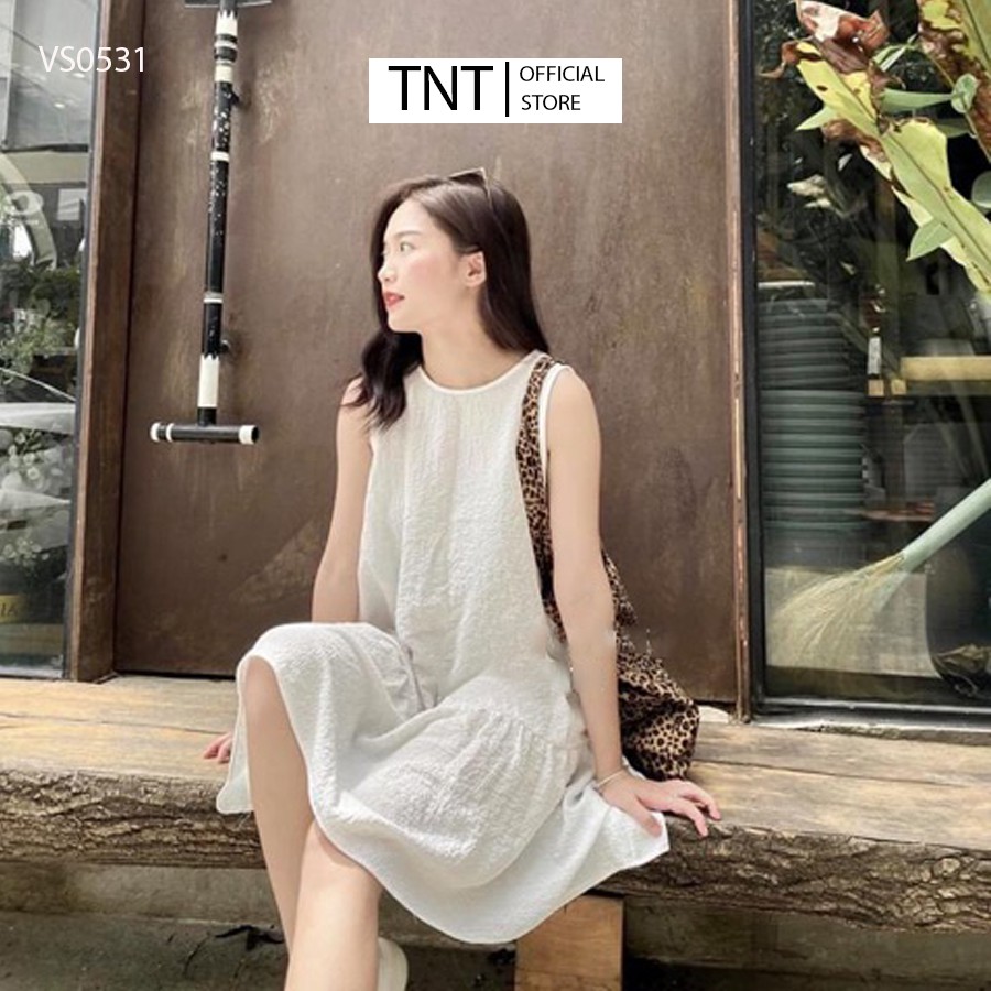 Đầm nữ đẹp dáng suông trắng cổ tròn TNT – Váy suông đuôi cá kiểu babydoll trắng chất xốp thoáng nhẹ