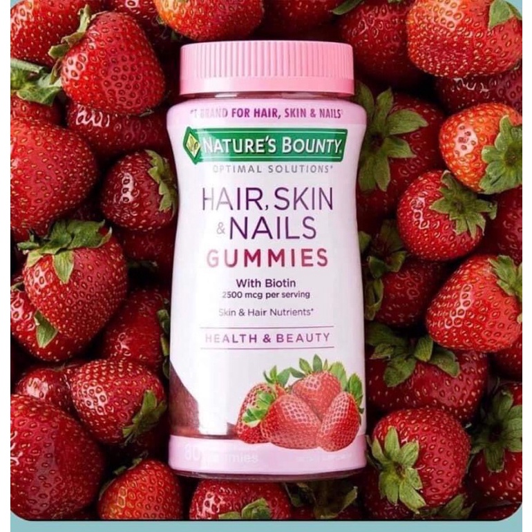 Kẹo đẹp da móng tóc 2500mcg Nature’s Bounty Dâu
