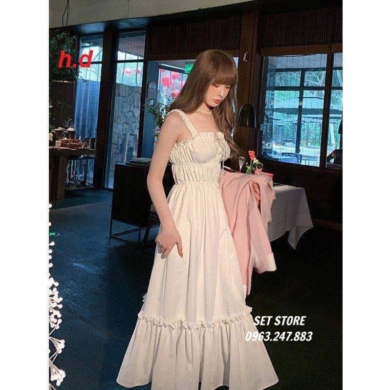 [Quà tặng viên kẹo]Váy nữ trắng hai dây xếp ly,đầm babydoll 2 dây body kiểu dáng Hàn Quốc < 53kg | BigBuy360 - bigbuy360.vn