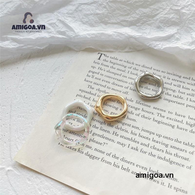 ✨✨Nhẫn Nhựa Acrylic 17mm Màu Hổ Phách Phong Cách Hàn Quốc Cho Nữ