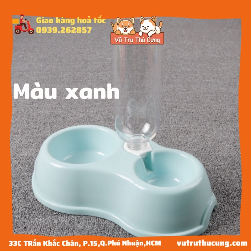 [Mã PET50K giảm Giảm 10% - Tối đa 50K đơn từ 250K] Bát ăn đôi cho Chó Mèo kèm bình nước tự động 500ml